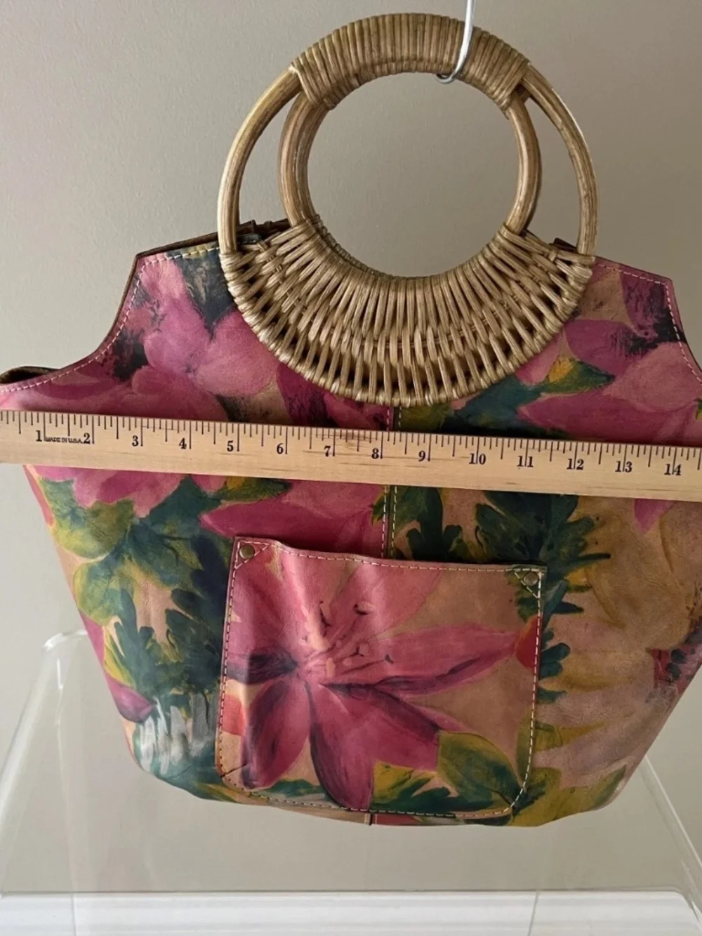 Patricia Nash Wood Handle Tote Floral Print, Handbag Purse
